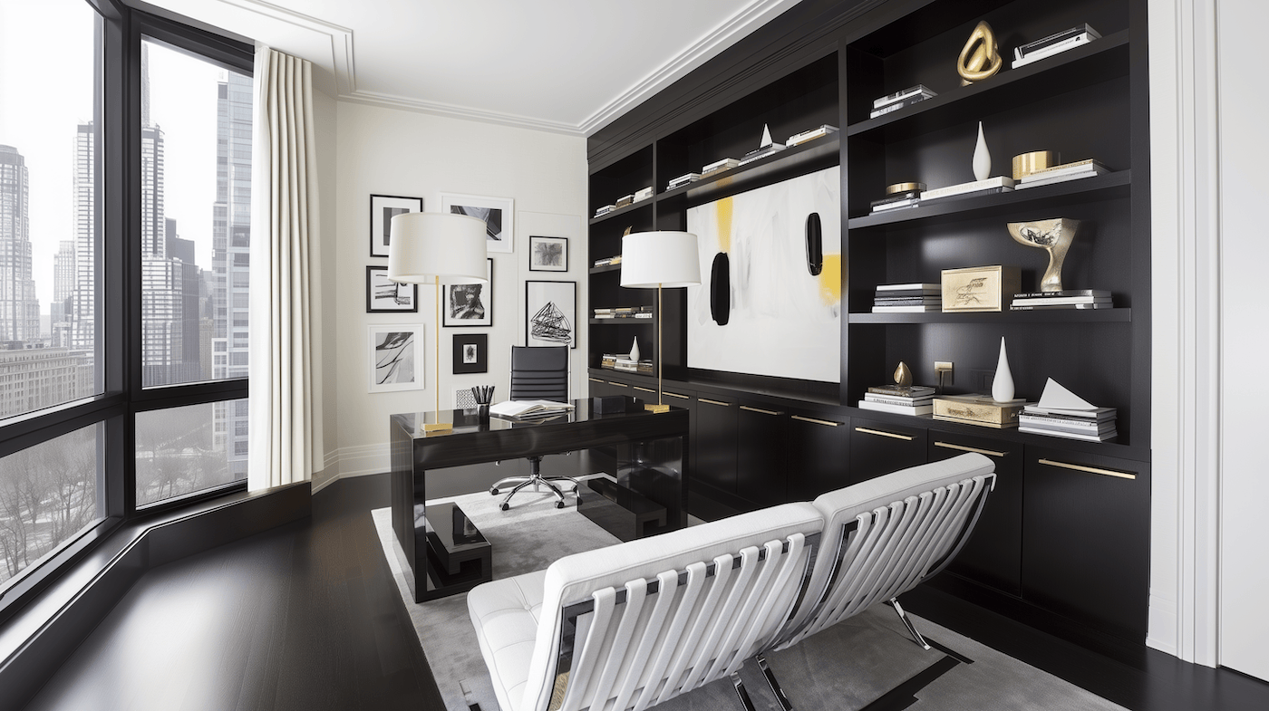 atelier-xvi-urban-graphic-bureau-bibliotheque-noir-laiton-bureau-verre-baie-vitree-a Atelier Xvi Urban Graphic Bureau Bibliotheque Noir Laiton Bureau Verre Baie Vitree