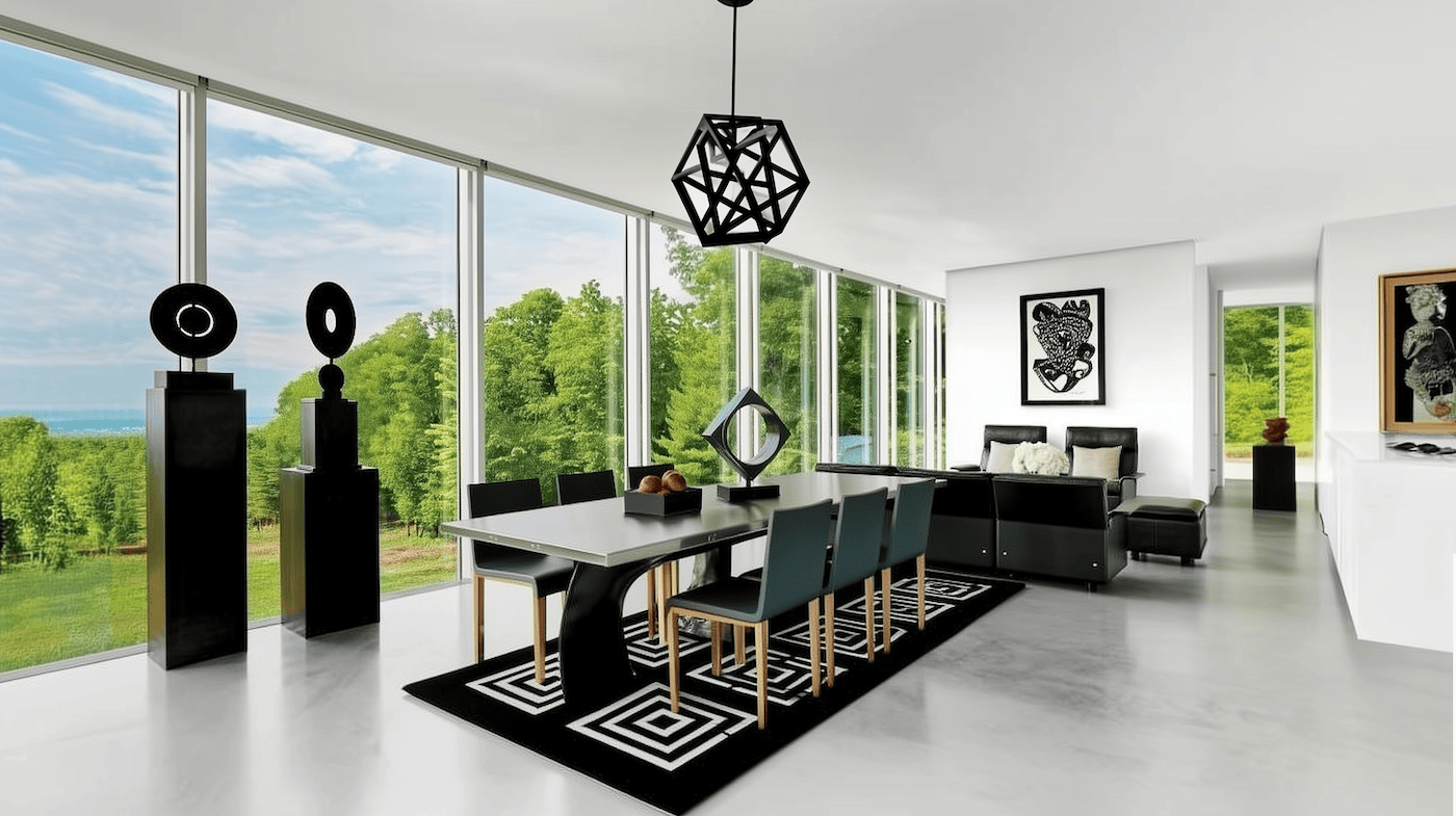 atelier-xvi-urban-graphic-salle-a-manger-baies-vitrees-tapis-geometrique-suspension-noire-b Atelier Xvi Urban Graphic Salle A Manger Baies Vitrees Tapis Geometrique Suspension Noire