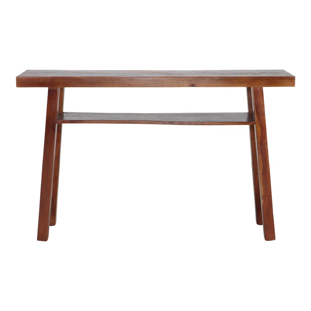 Console Dorset en bois massif teinte naturelle, vue de face sur fond neutre, mettant en valeur son plateau rectiligne et son étagère inférieure.