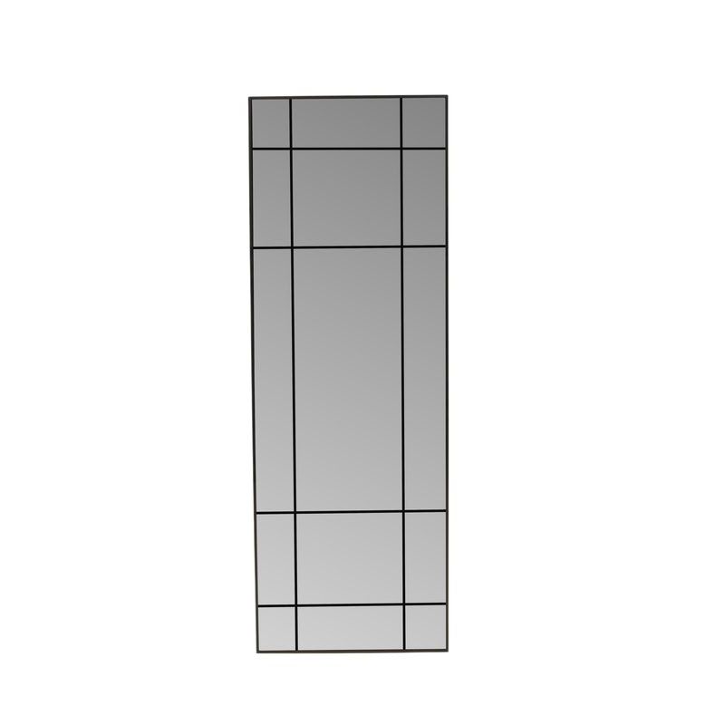 Miroir verrière aluminium laqué noir mat, grille 12 panneaux 3 colonnes × 4 rangées, pleine hauteur 193 cm, fond blanc