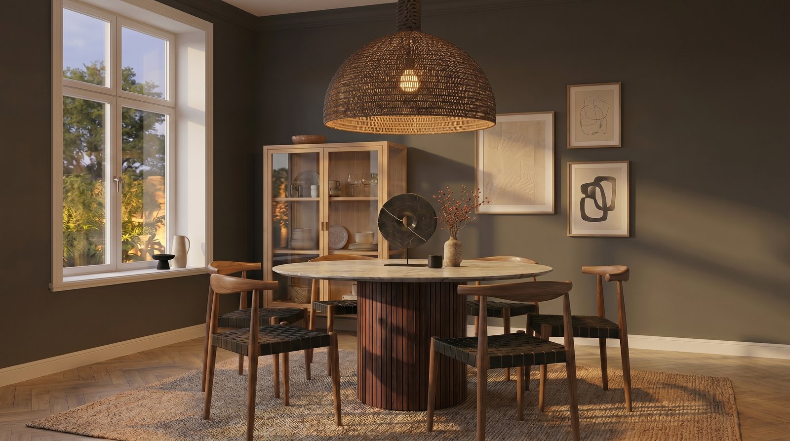 Une salle à manger en noyer et anthracite