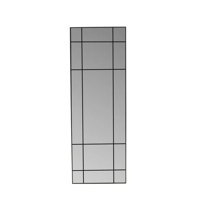 Miroir verrière aluminium laqué noir mat, grille 12 panneaux 3 colonnes × 4 rangées, pleine hauteur 193 cm, fond blanc