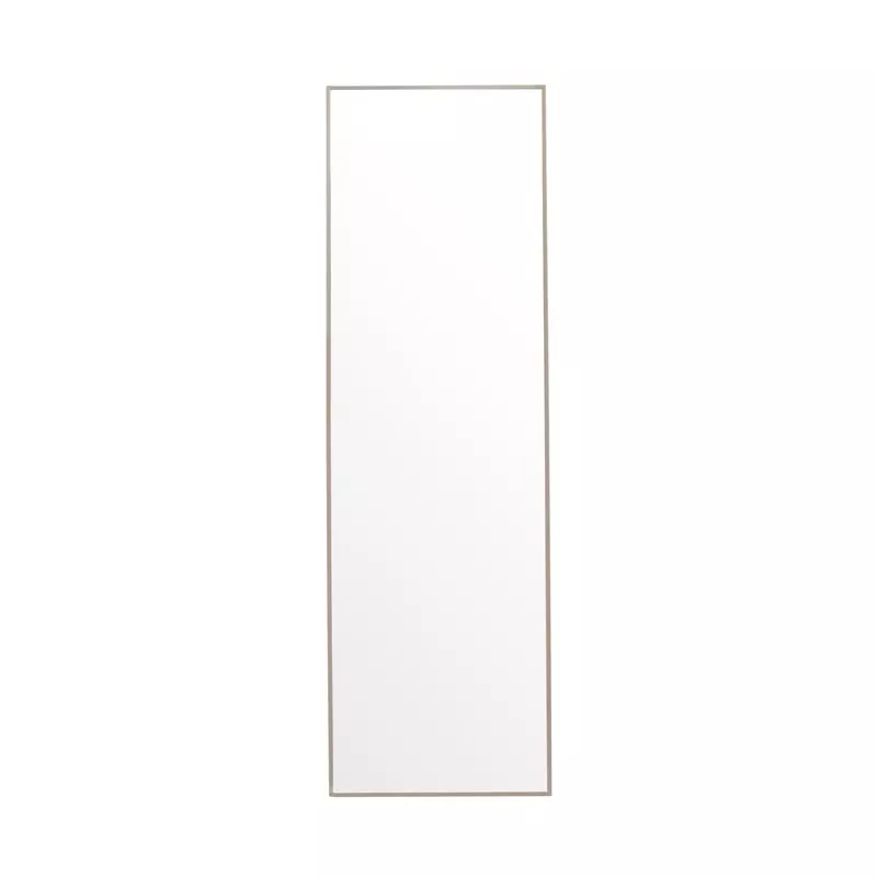 Miroir rectangulaire vertical, cadre fin en aluminium laqué beige champagne, glace plane, fond neutre