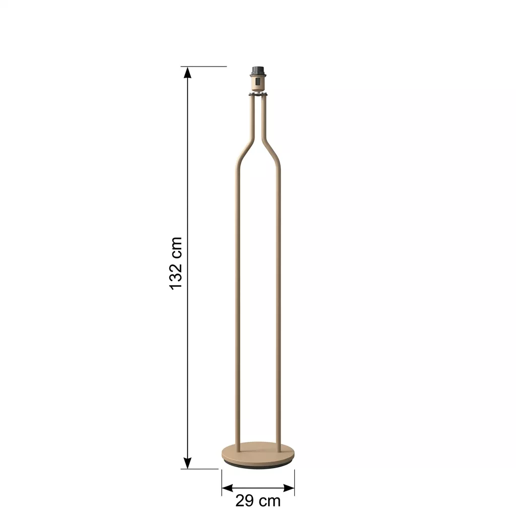 Schéma technique du fût en acier laqué sable avec cotes : Hauteur 132 cm, Diamètre de base 29 cm, douille E27.