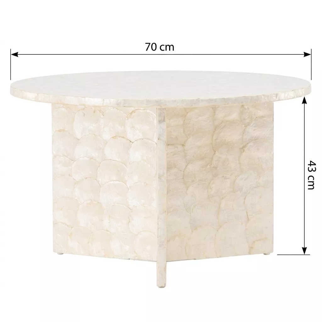 Schéma coté de la table basse ronde en capiz nacré : Diamètre 70 cm et Hauteur 43 cm