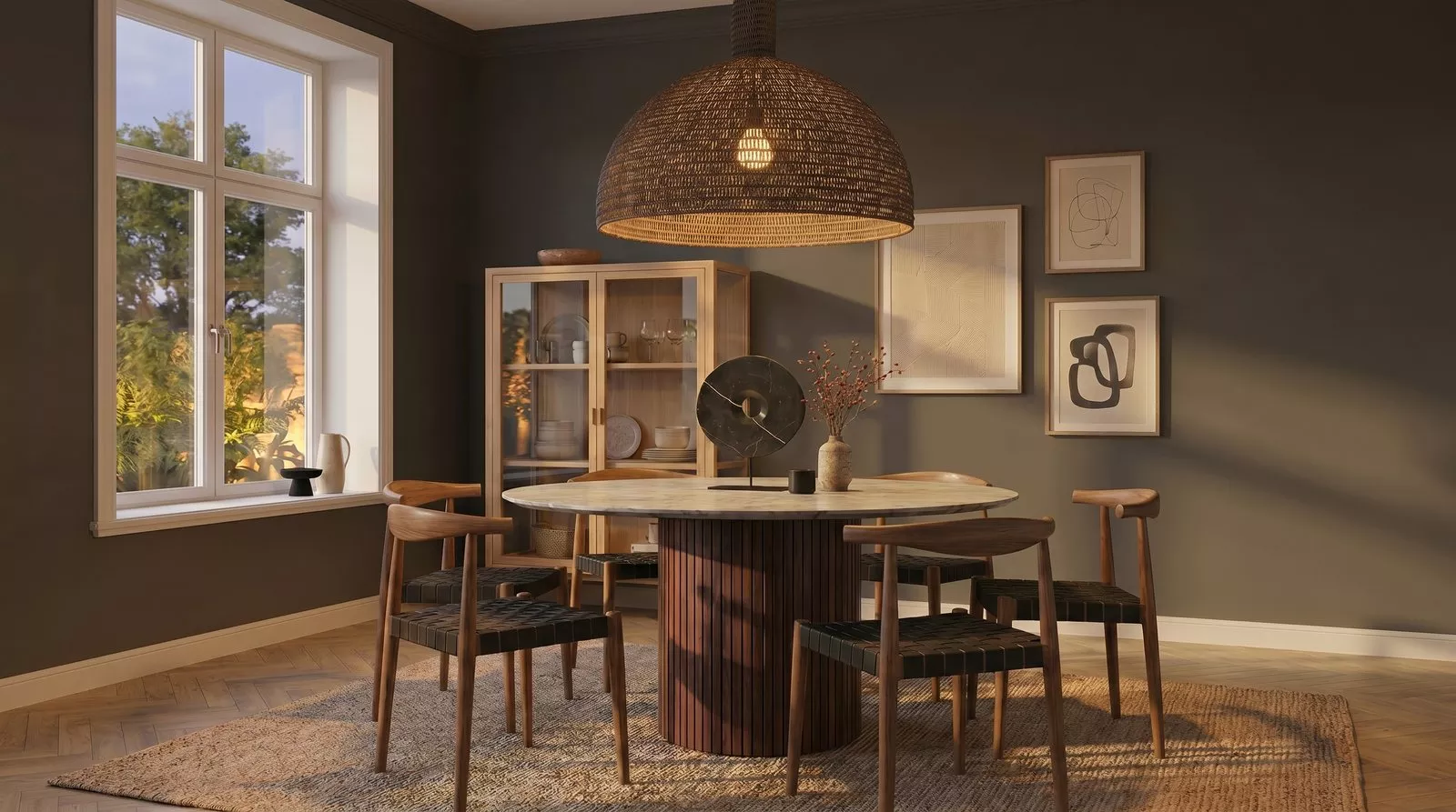 Une salle à manger en noyer et anthracite